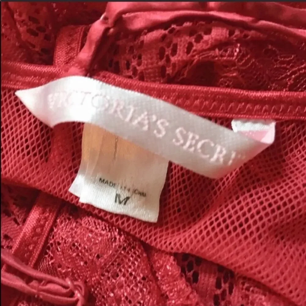 VS Victoria’s Secret Red Sheer Satin Lace Babydoll Chemise Tank Top Lingerie M - Picture 6 of 6